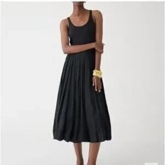 J.Crew Womens Fitted Tank Dress with Poplin Bubble Skirt Black Cotton Medium NWT - Picture 1 of 7